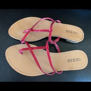GUESS Red Strappy Rhinestone Sandals 8